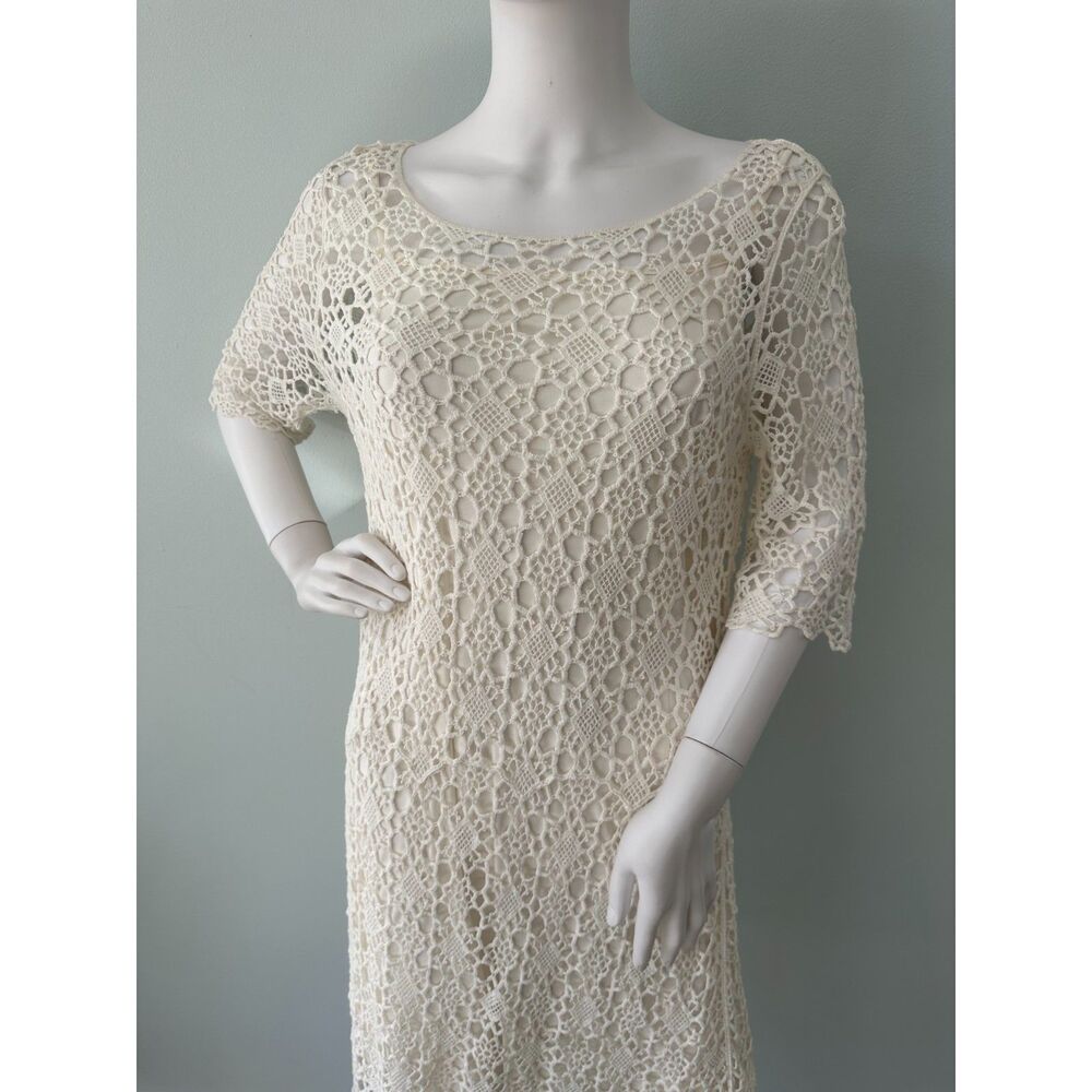 Lauren Ralph Lauren Ivory White Crochet Knit Short Sleeve Midi Dress size L - Picture 8 of 8